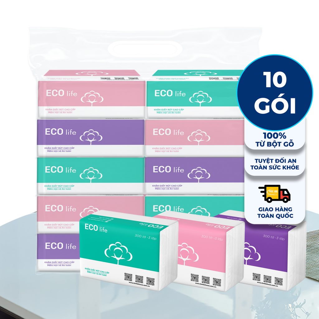 Khăn giấy ăn rút cao cấp Phúc Anh Ecolife 3 màu 300 tờ 3 lớp - CÔNG TY ...
